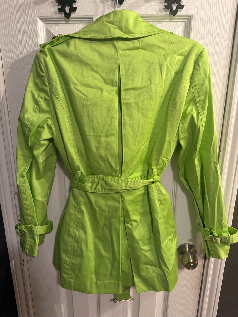 Women’s Lime Green Double-Breasted Trench Coat - Picture 4 of 4